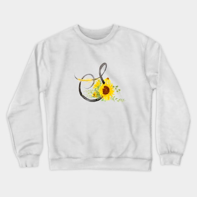 letter S calligraphy sunflower watercolor Crewneck Sweatshirt by colorandcolor